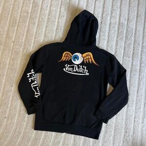 Von Dutch black zip up hoodie Men's Small/Youth 10 Punk Y2K Party Streetwear
